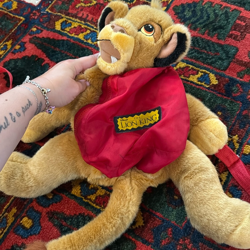Vintage 90s Disney The Lion King Plush Backpack Simba Stuffed Animal Red Bag